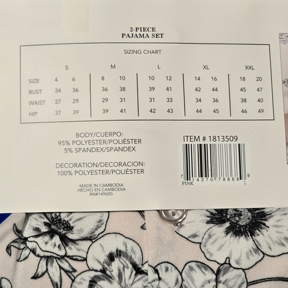 New Flora Nikrooz Ladies' Size M Pink and Black Pajama Set - Picture 10 of 13